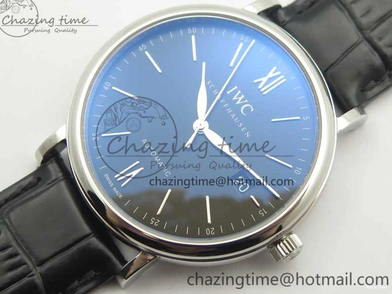 MIROTIME 0210 Durable Portofino Automatic SS MKF 1:1 Best Edition Black Dial On Black Leather Strap MIYOTA 9015 V 7202